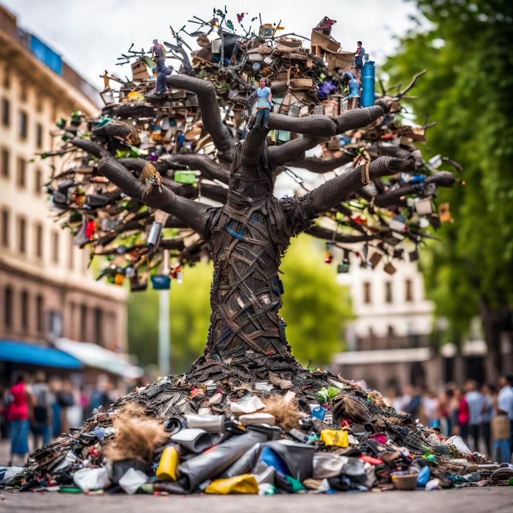 Tree of life statue made of waste  by @Mellow
