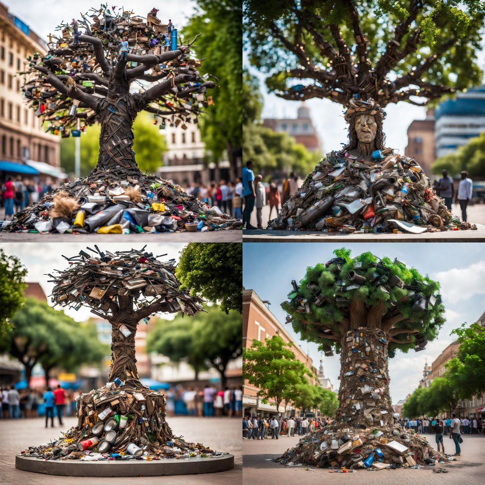 Tree of life statue made of waste