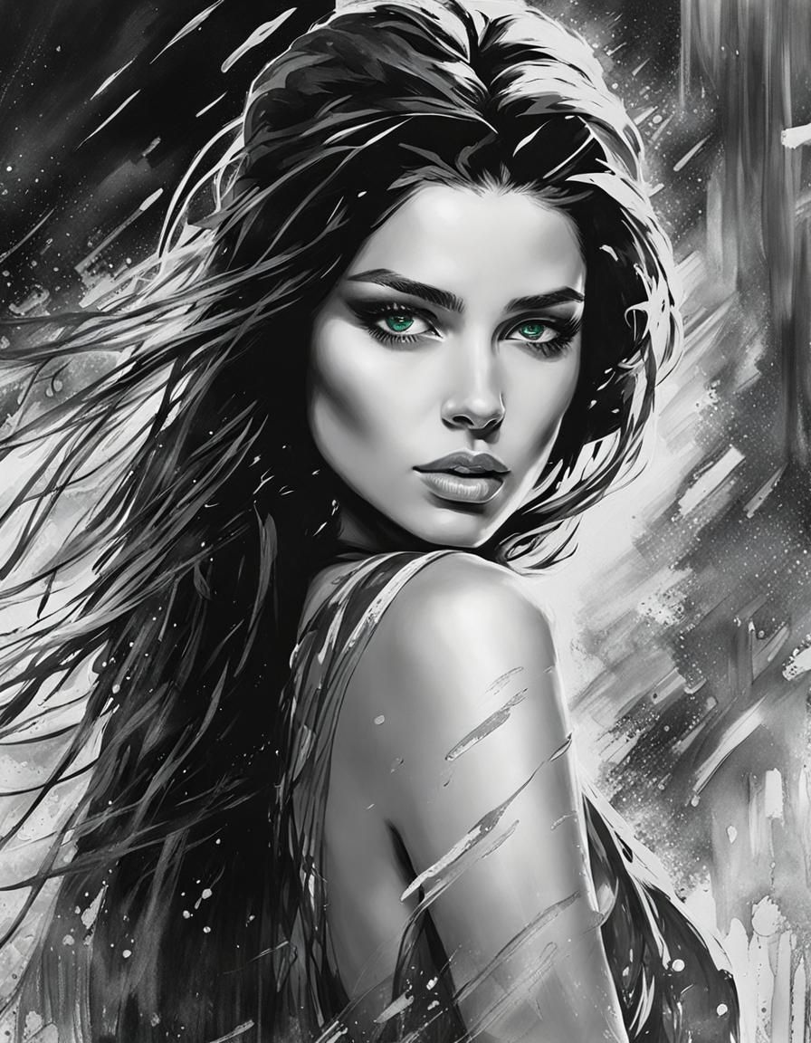 Greyscale only green emerald eyes  by @Elcast