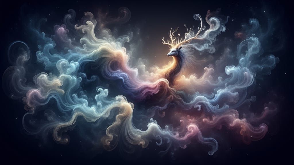 Cosmic Stag Nebula in Swirling Vortex