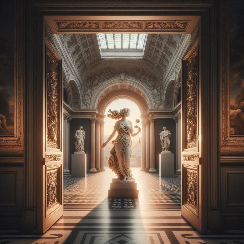 Marble statue with rose