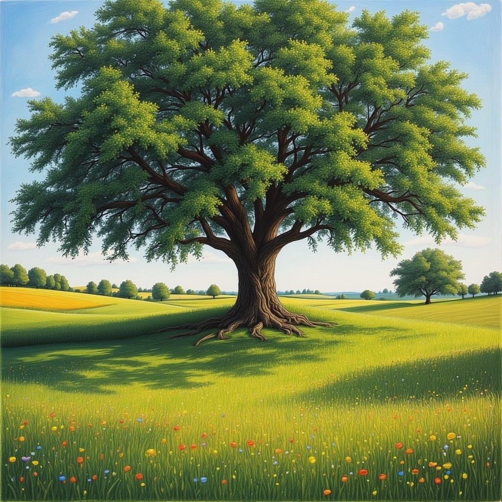 <lora:ChildhoodCrayon Flux:1.0> A mighty oak tree