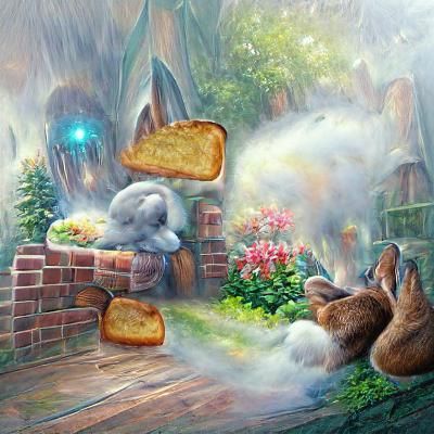 Rabbit eating slice of toast