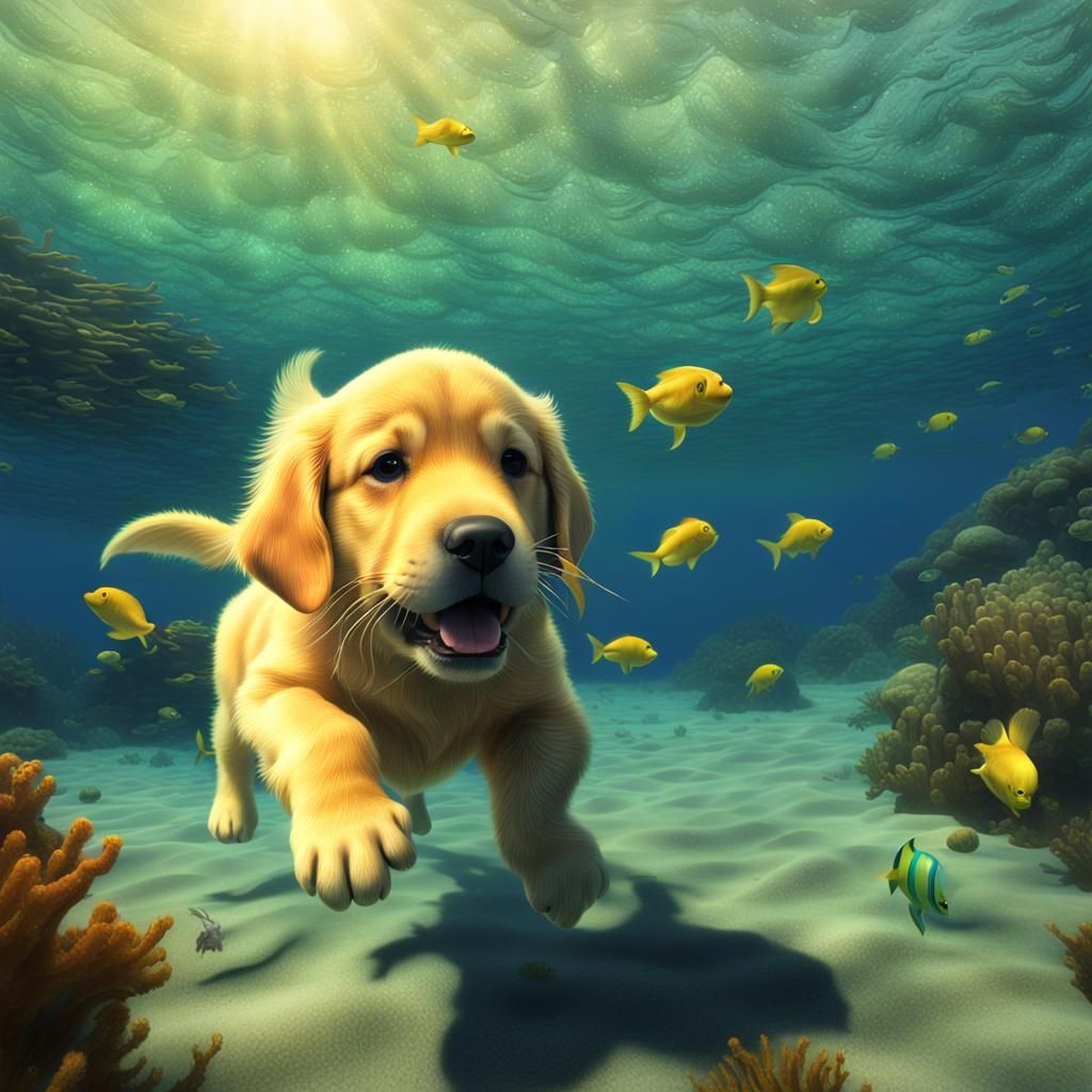 Golden retriever puppy swim