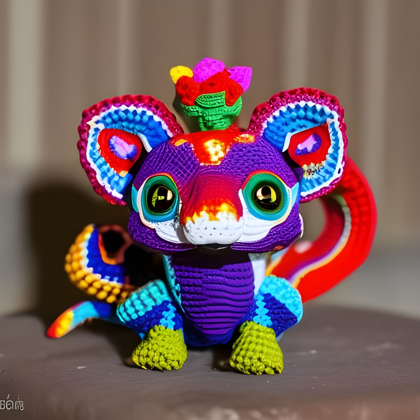 A cute amagrumi Alebrijes crocheted in a colorful folk art style ...