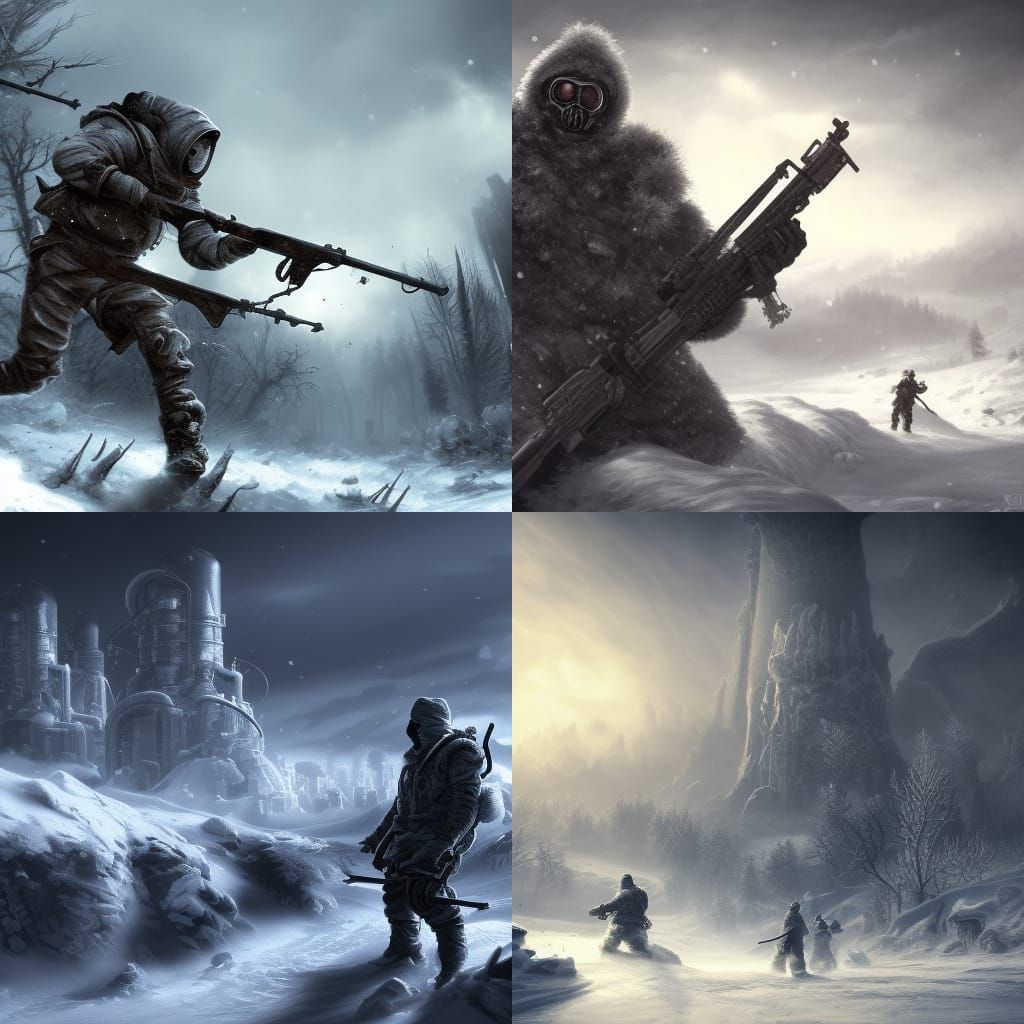 Nuclear Winter Wonderland, Somber, Graceful, Deep contrast S...