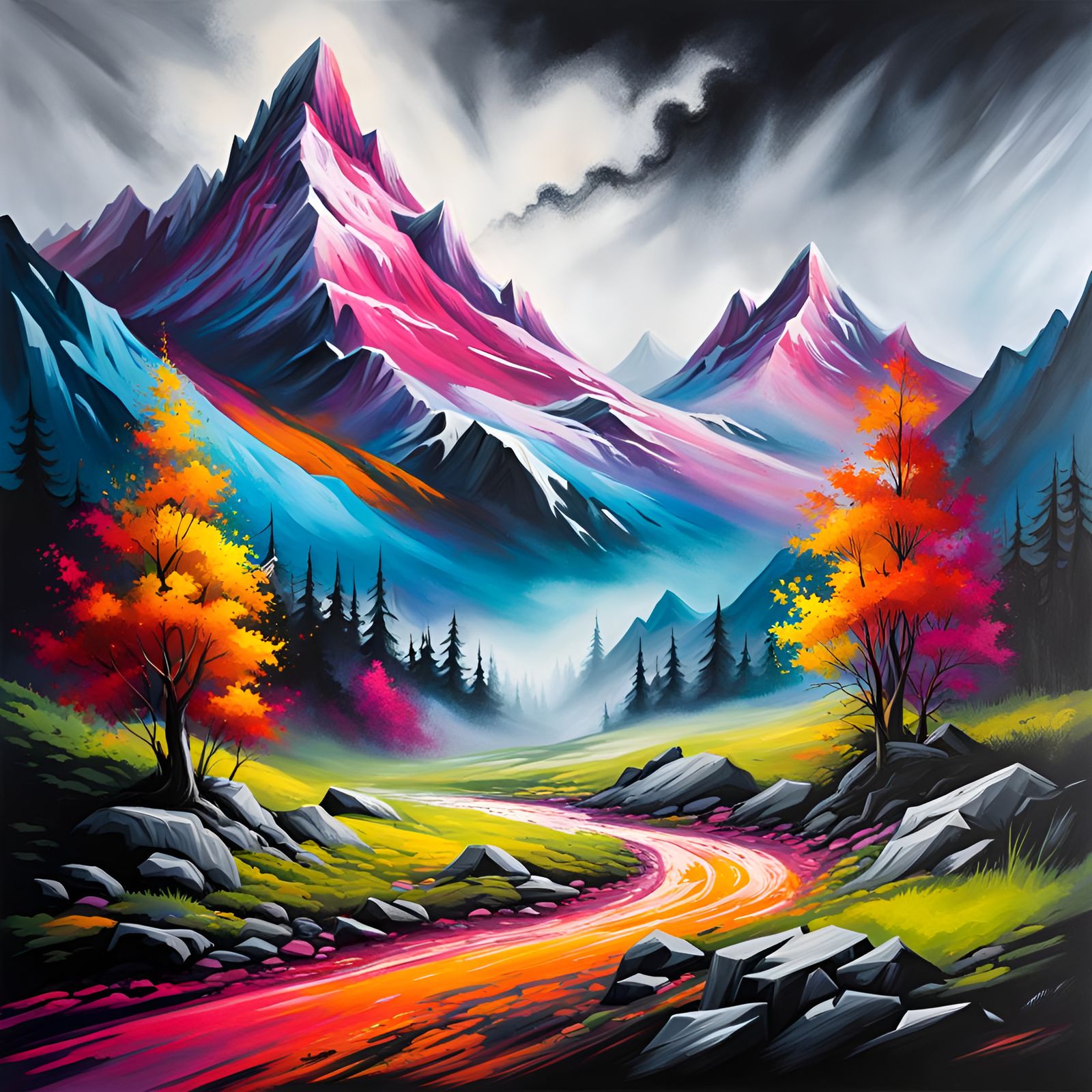 Beautiful misty mountain landscape