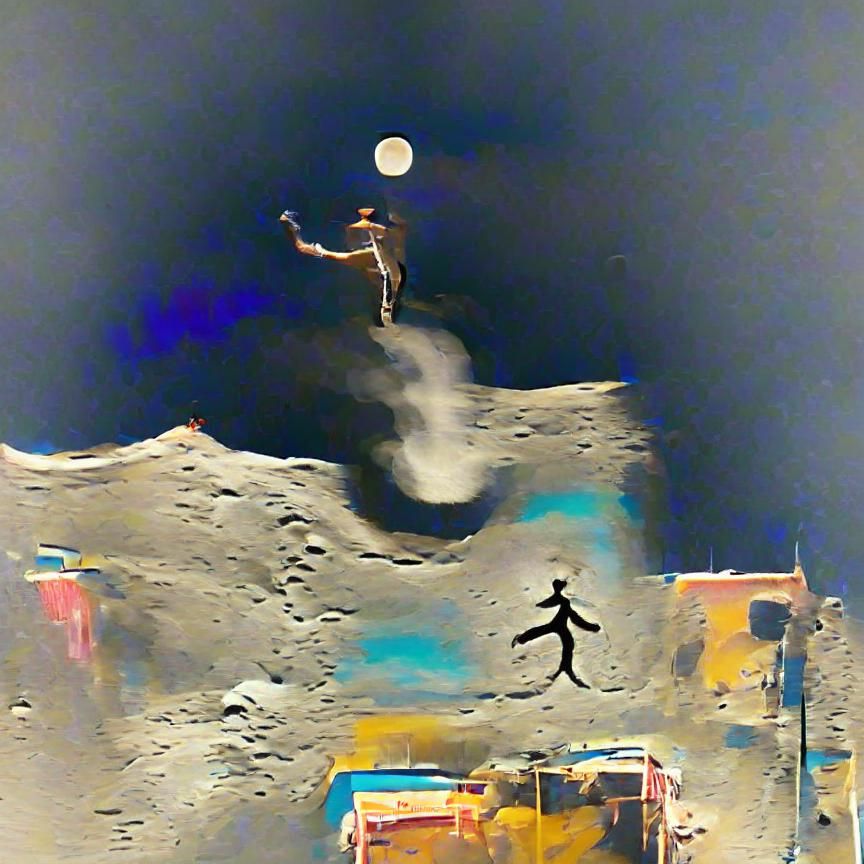 a man jumping over the moon