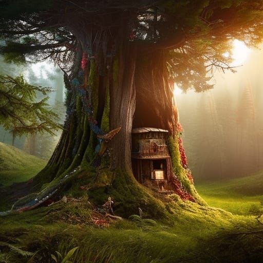 Gnome's house inside a tree - AI Generated Artwork - NightCafe Creator