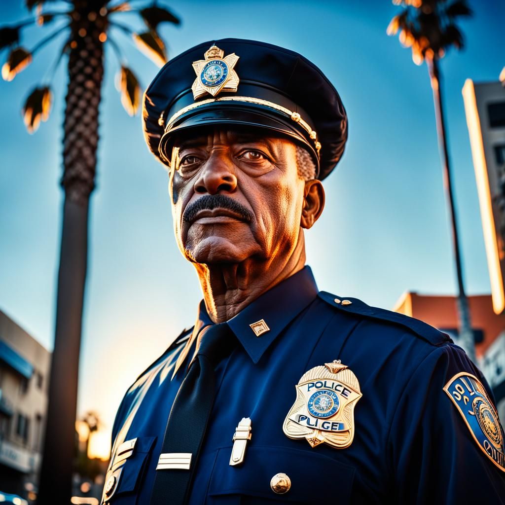 Headshot of Police captain, in command, on Sunset Blvd in Ho...