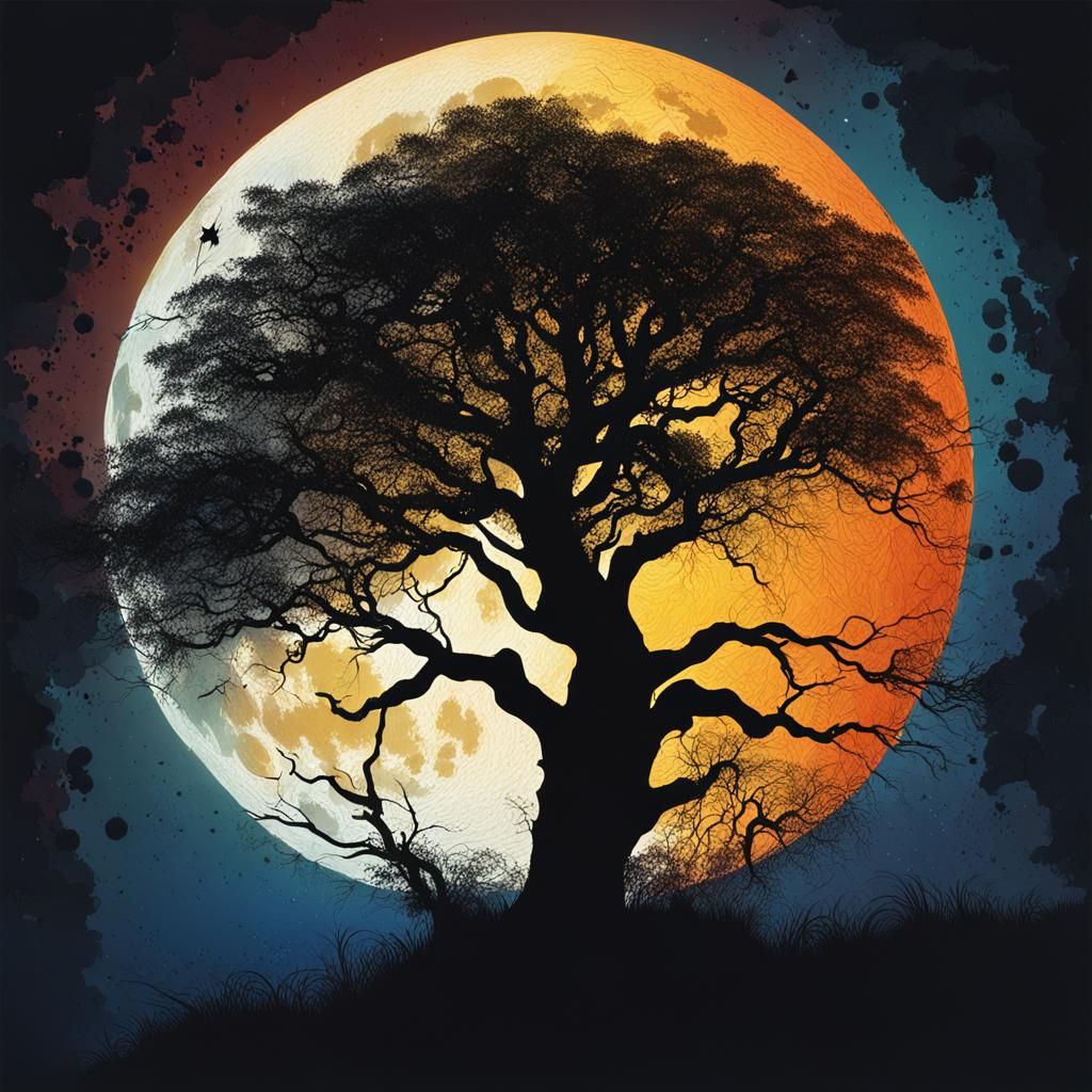 Tree & the Moon  by @Elven Maiden