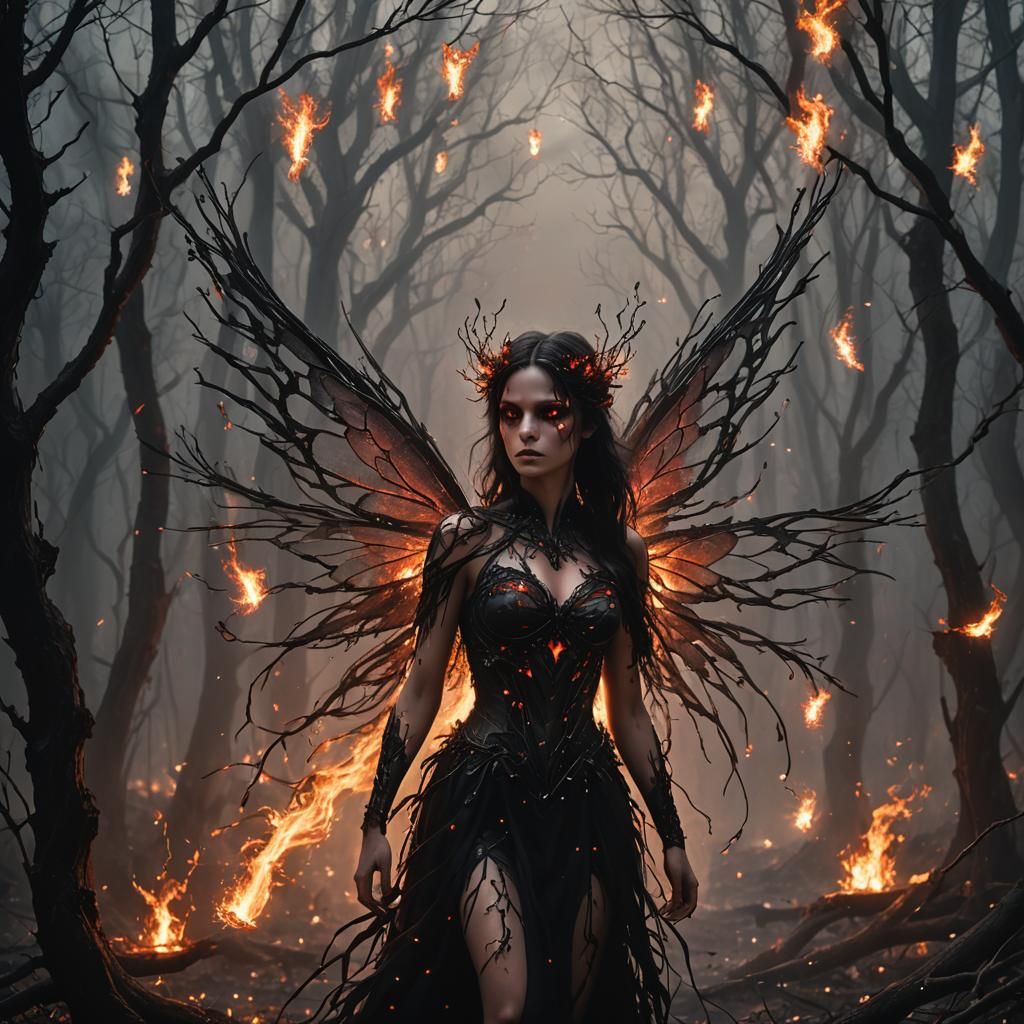 Eerie Fire Fairy in Dark Fantasy Style