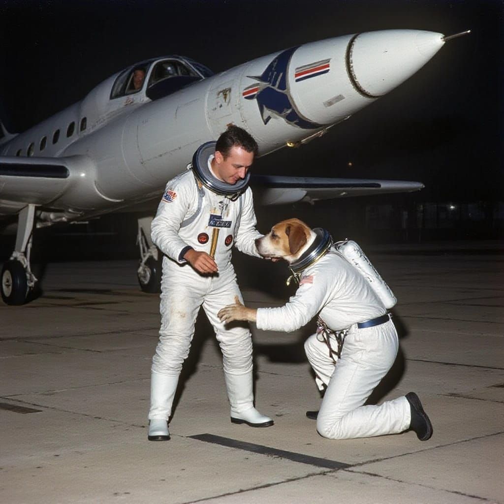 "I know boy, I know, nobody wants to ride in the engine compartment....but, you're my emotional support space doggie!"