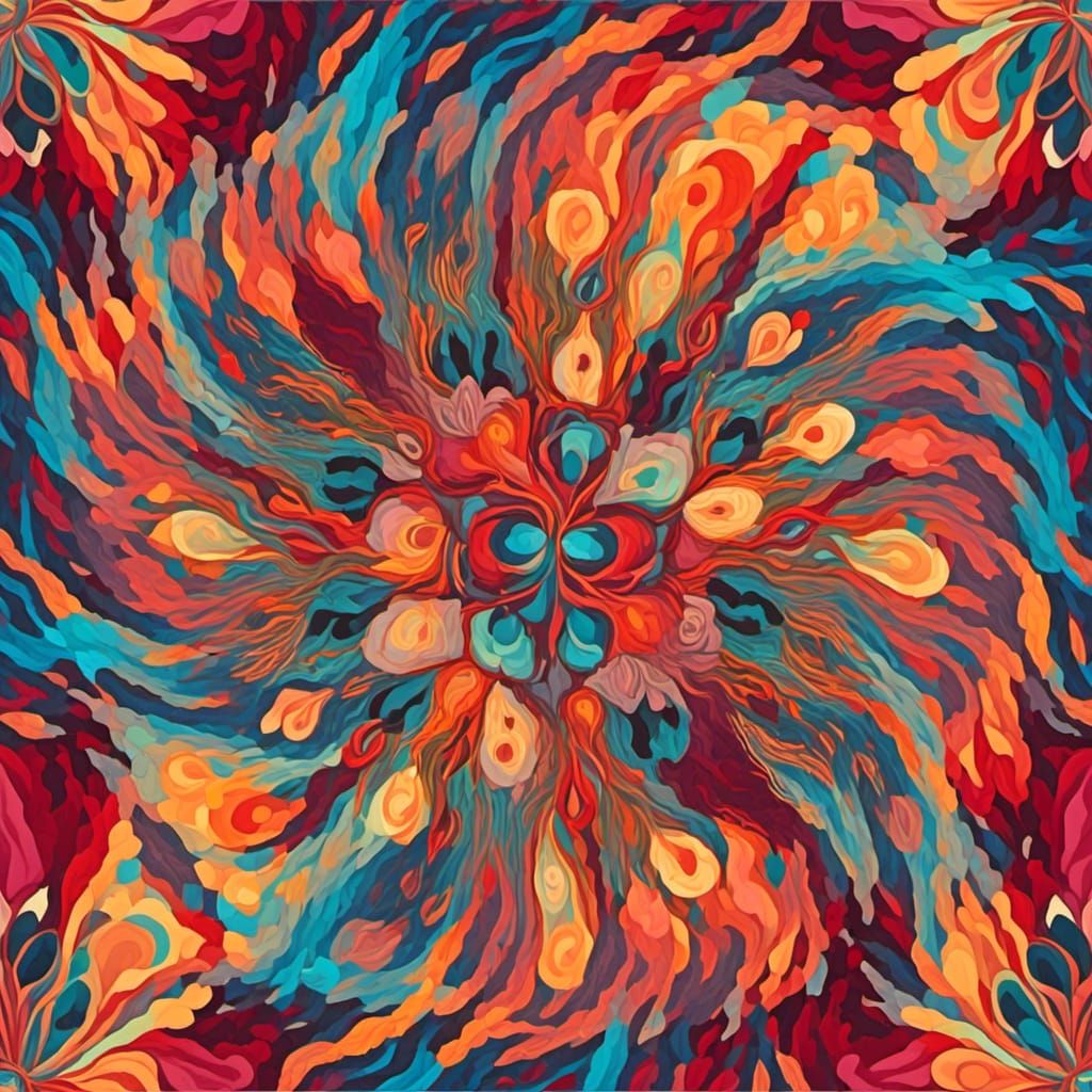 An abstract artwork depicting a swirling kaleidoscope of vibrant colors and shapes. <lora:Surreal Kiwi Style:1.0> 