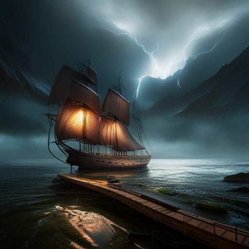 Ship Raining cinematic Lighting