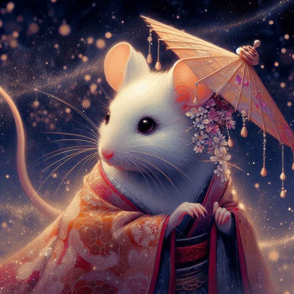 Mouse dressed as a geisha