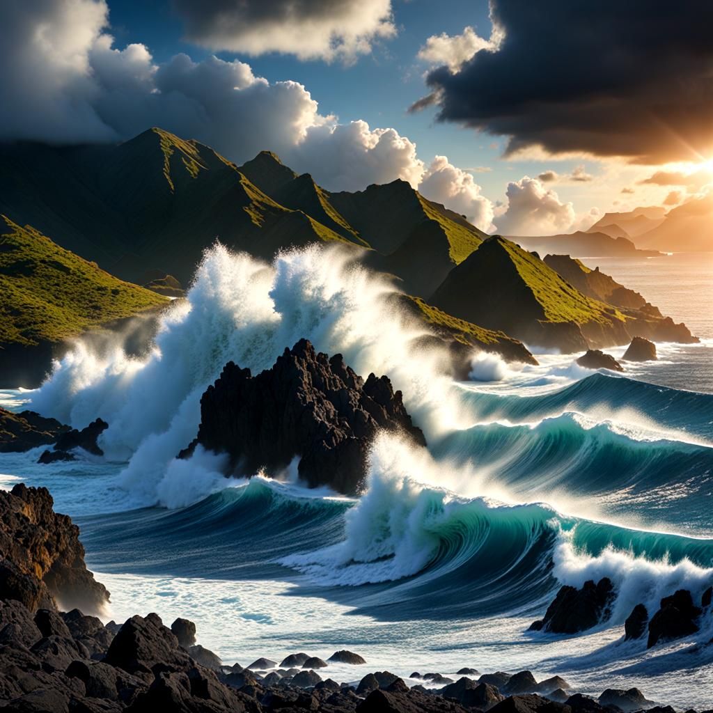 Ocean waves crashing on the coast