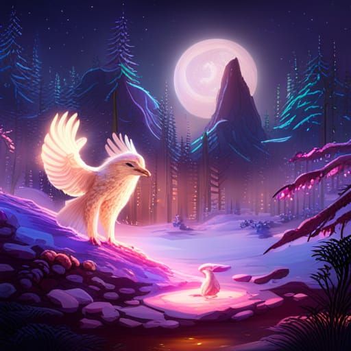 Eagle and Wolf Cub: Cosmic Forest Illustration