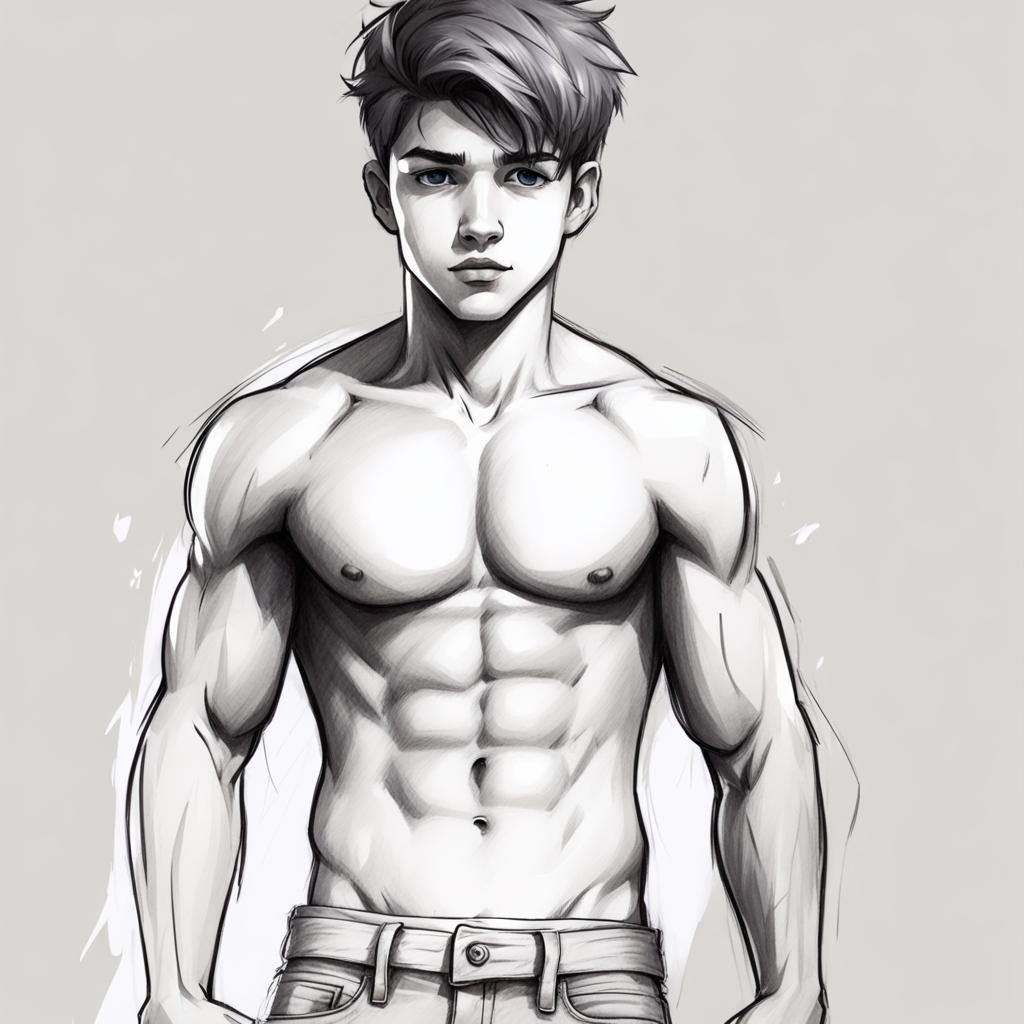 Cute boy abs sketch - AI Generated Artwork - NightCafe Creator