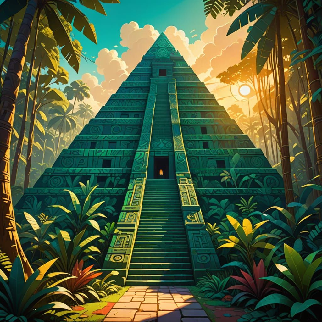 Ethereal Mayan-Aztec Pyramid Radiates Aura in Vibr... - AI Art