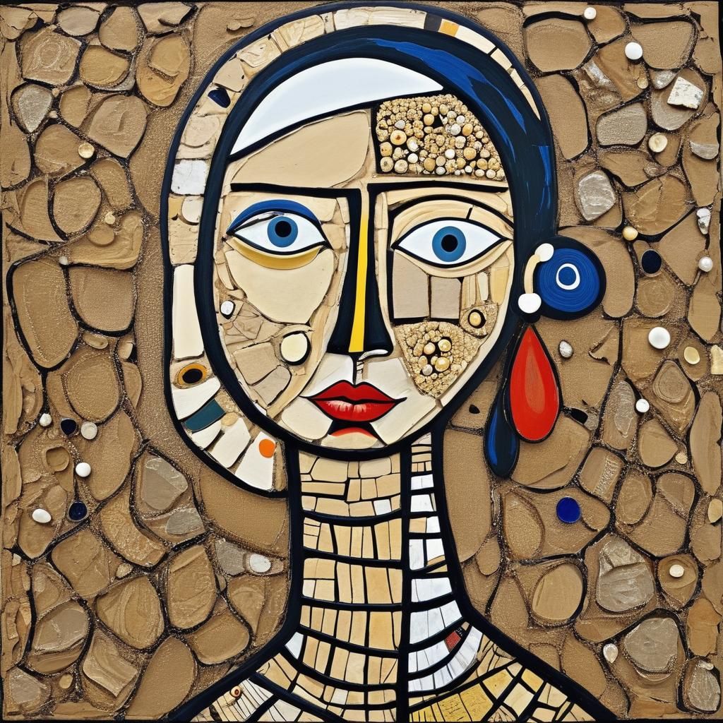 Girl with a Pearl Earring in the surreal style of outsider artist Jean Dubuffet: Art Brut: sand, tar, ...  by @HisBride