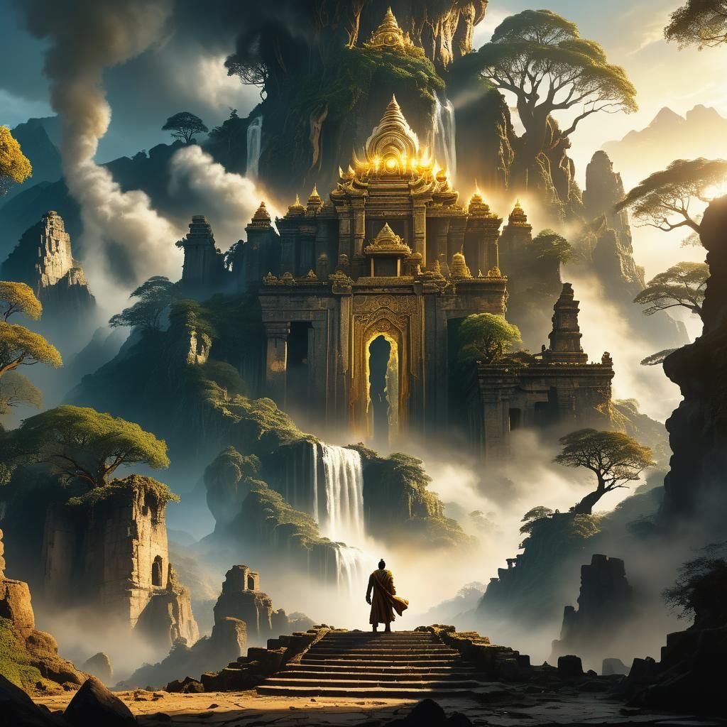 Ethereal Enlightened Being in Ancient Mystical Ruins