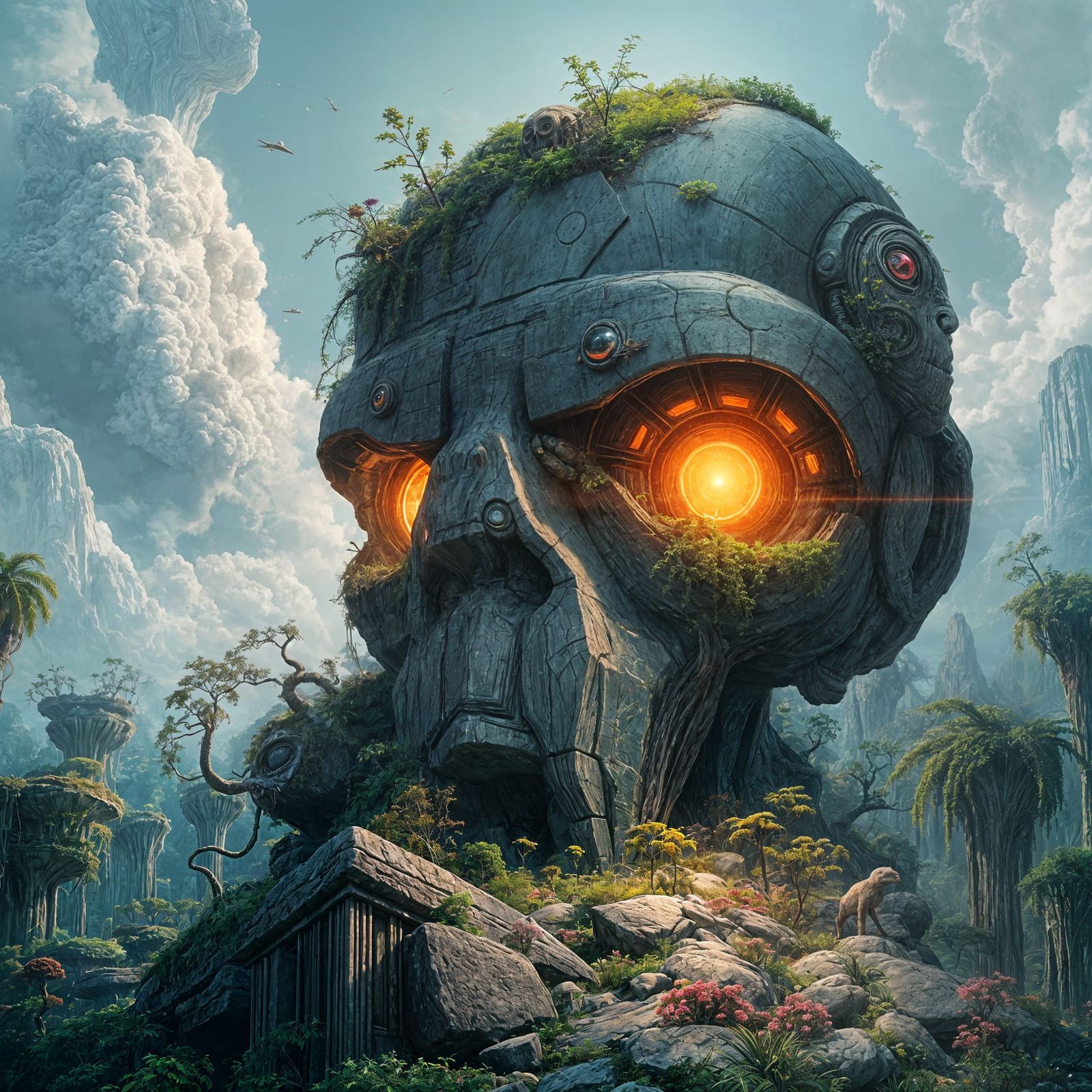 Ancient Alien Head in Lush Jungle