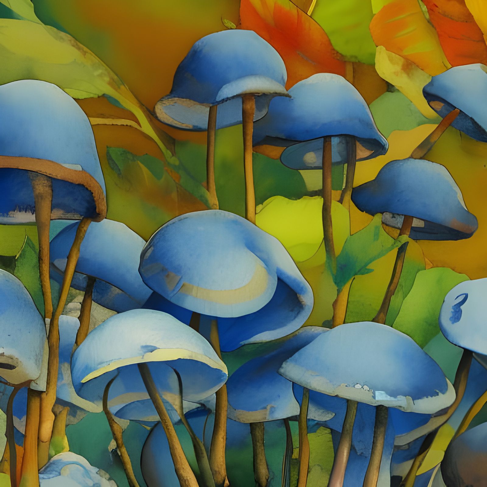 'Blue Mushrooms by Hiroshi Yoshida' AI Generated Artwork NightCafe Creator