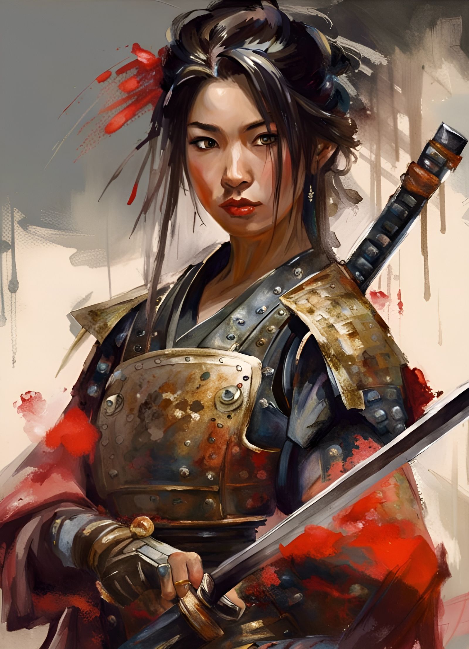 Woman samurai after the battle  by @SONart