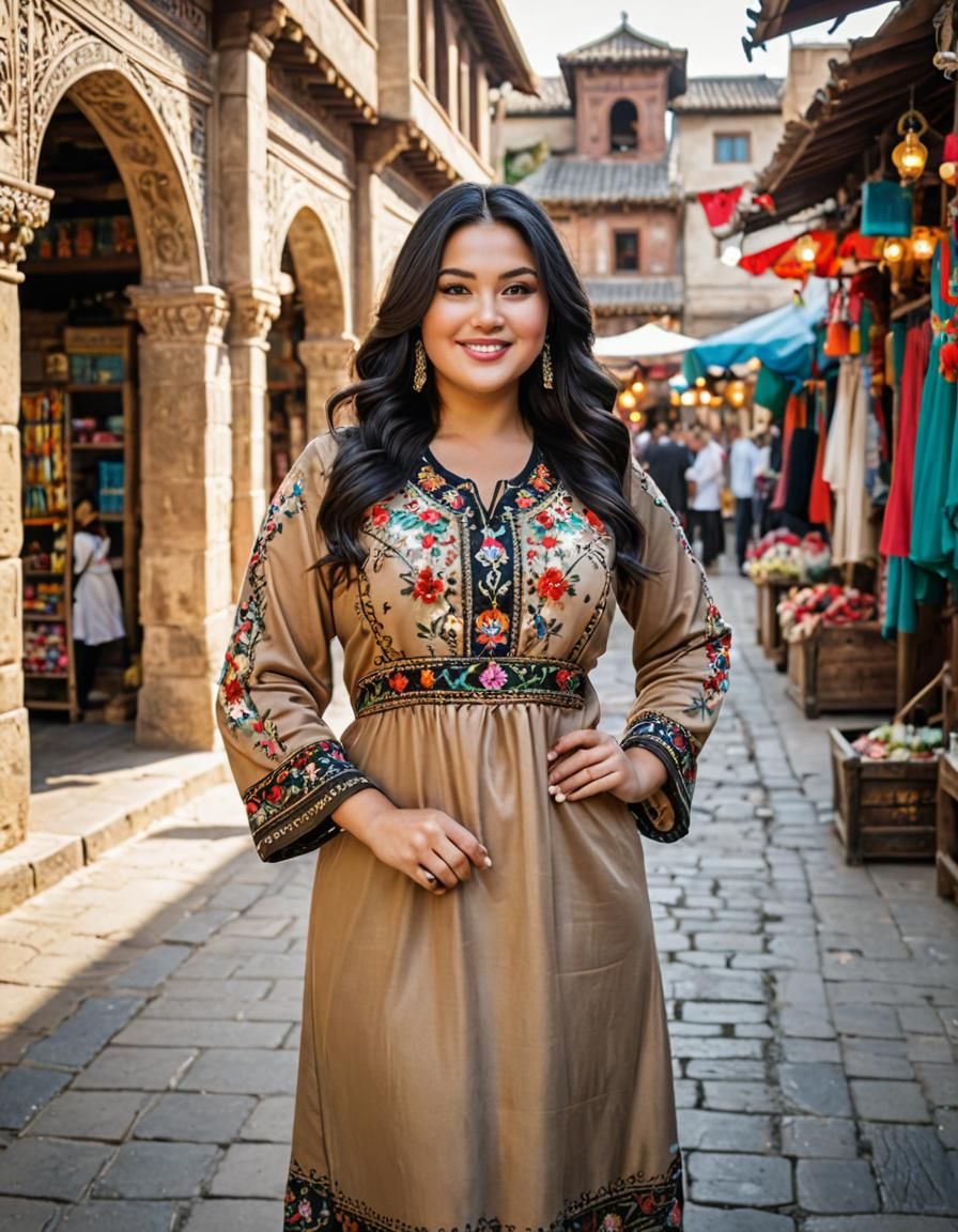 Uzbek Woman Portrait in Traditional Dress, Professional Phot...