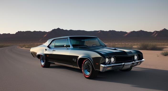"A '67 Buick Riviera GS with a polished Airstream is driving...