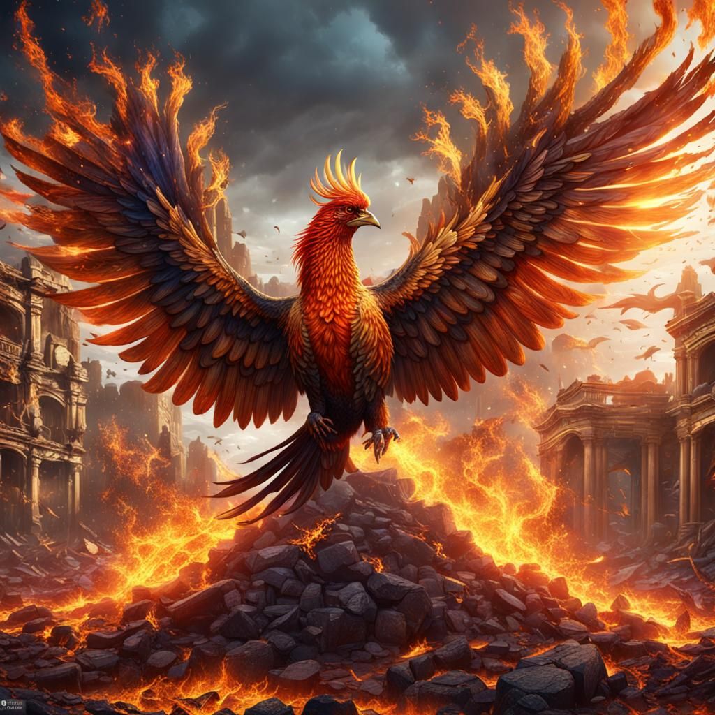 Phoenix bird rising from ashes in south Australia