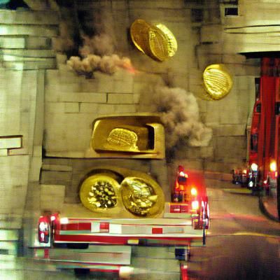 Silver Gold And Money In A Vault On Fire With Firemen And A ...