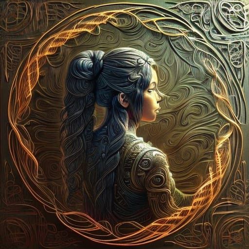 Intricate Wire Sculpture of Woman with Ponytail