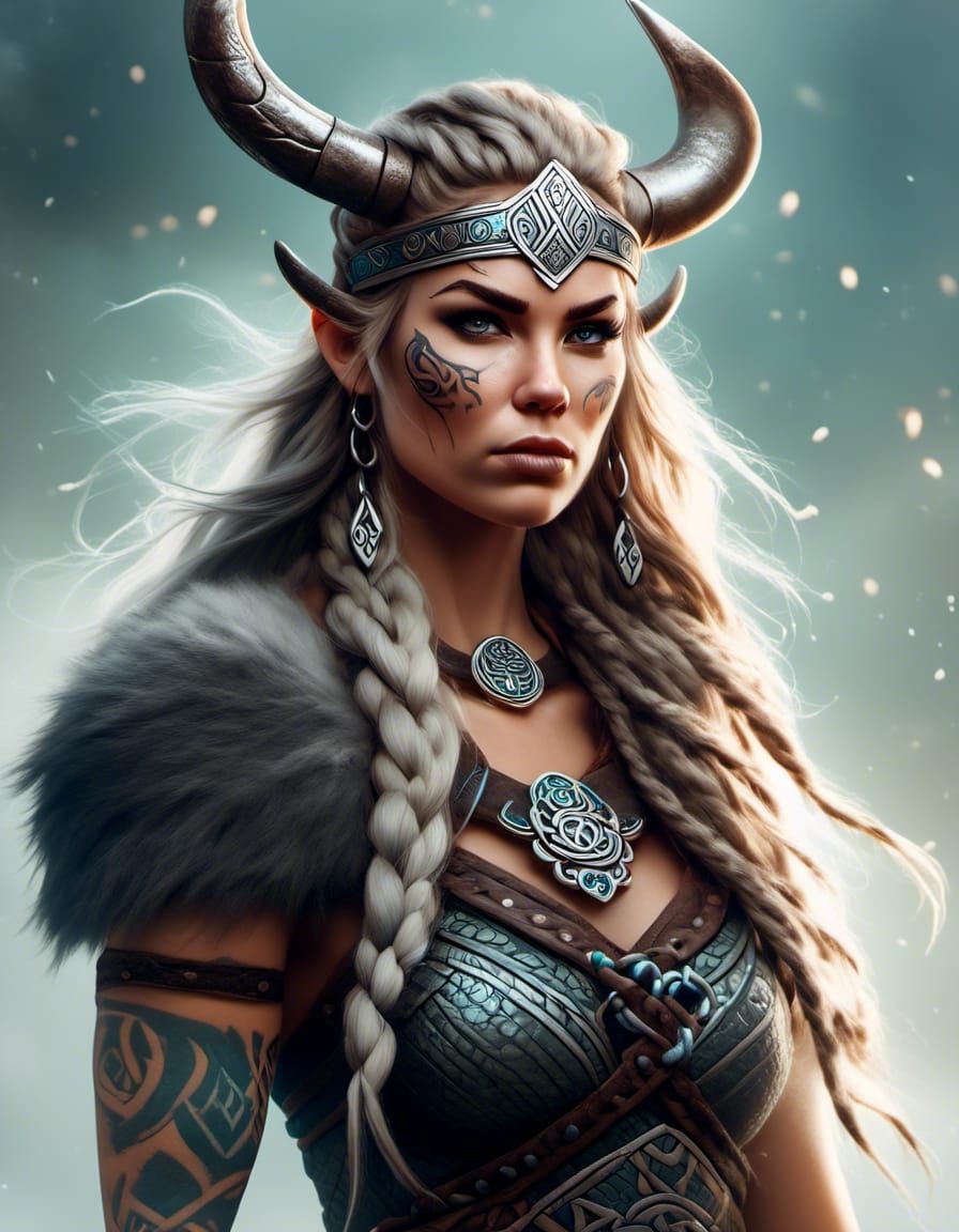 Tattooed Norse Goddess in Hyperreal Style