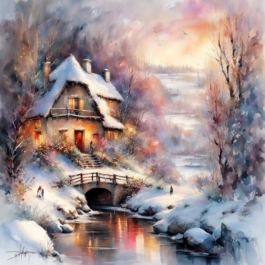 A beautiful winter scene with vibrant color.   by @Zs Art Collection