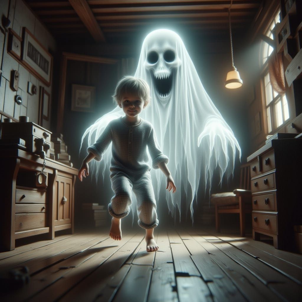 Ghostly Spirit Watches Boy With Toy Train