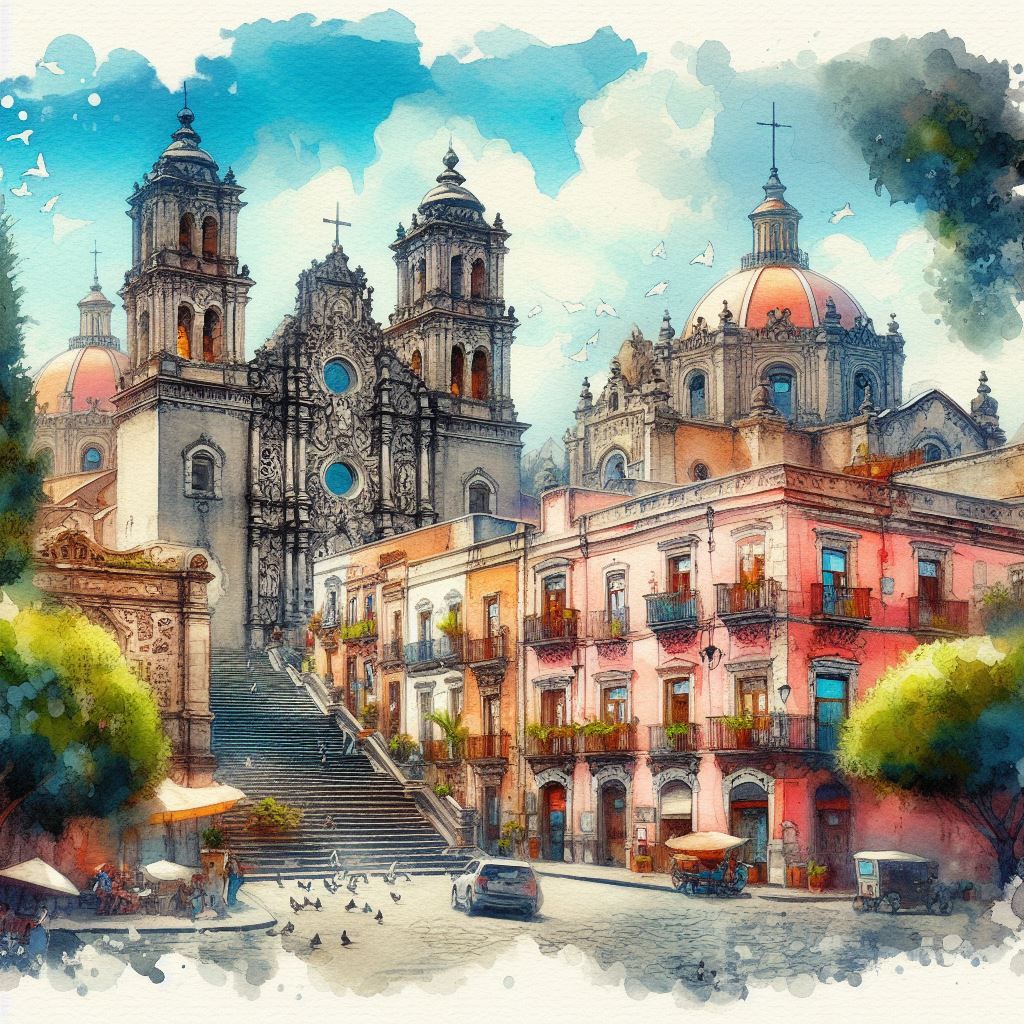 Watercolor Mexico Cityscape/Landscape