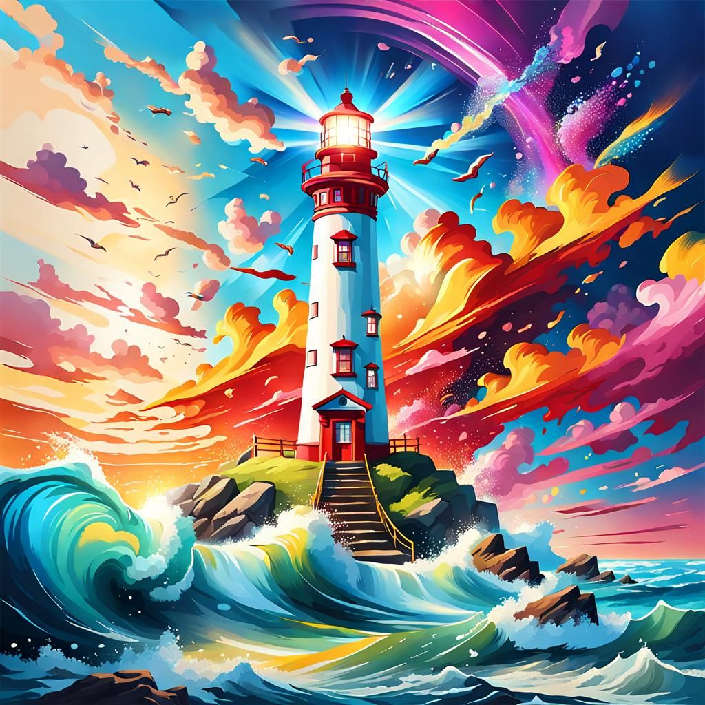 Vibrant Pop Explosion Realistic Lighthouse Immersive Beauty Sky Myth Totem  by @LoreCampa93
