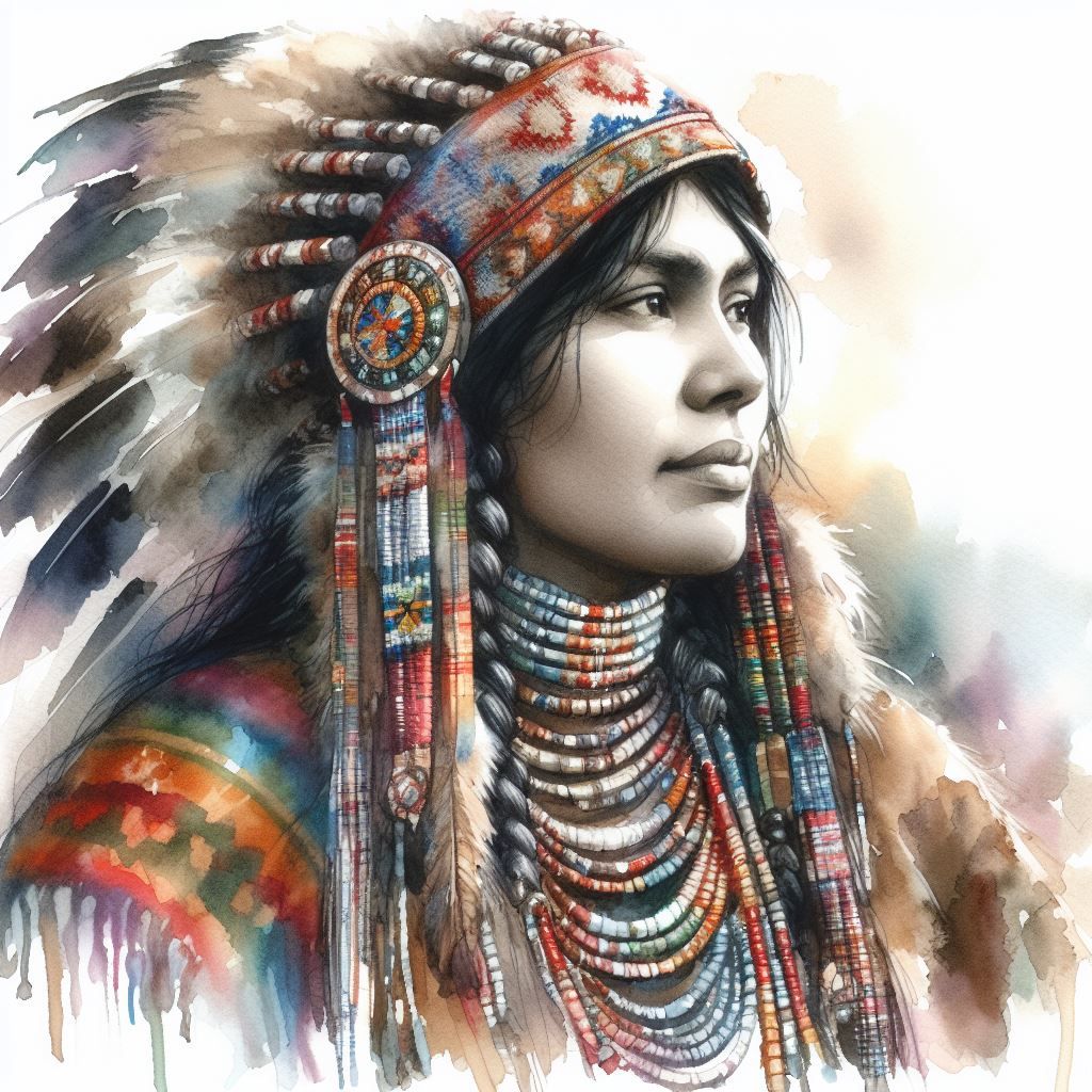 watercolor portrait of a first nation women in North America