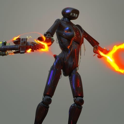 Humanoid robot with a flamethrower