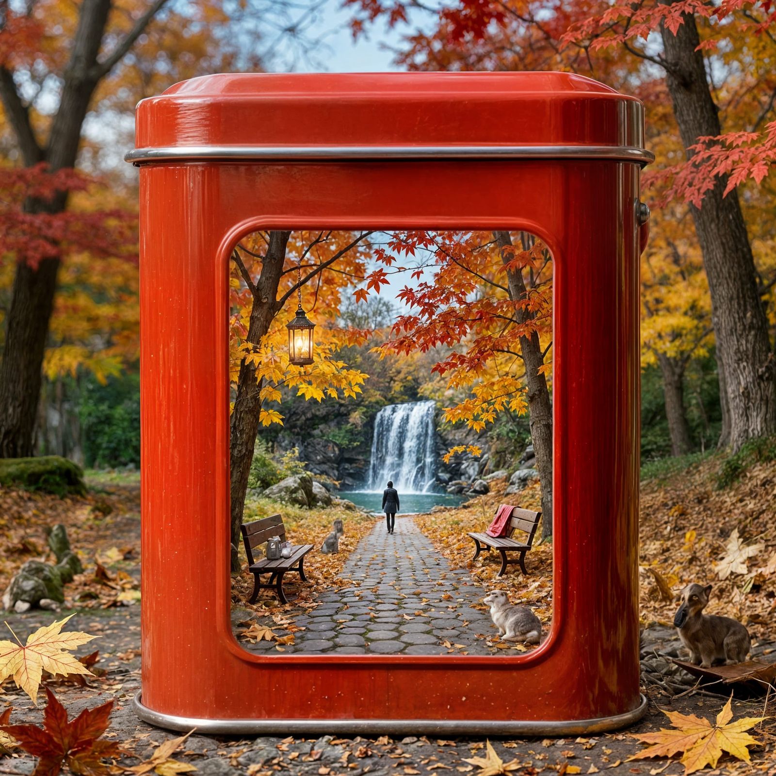 ^^Autumn Park Scene Inside Red Tin Container (4 likes)  by @AliceKoh