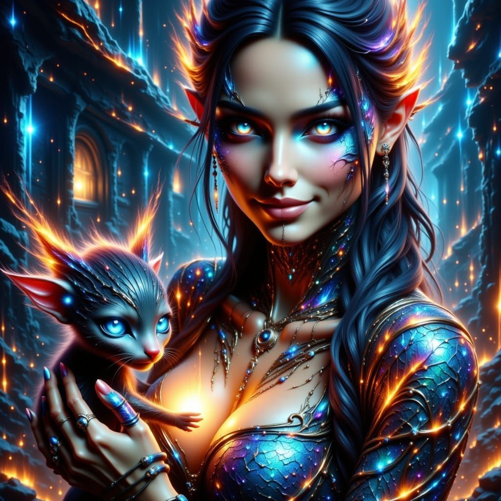 Hyperrealistic Alien Pirate Girl in Vibrant, Tattered Coat