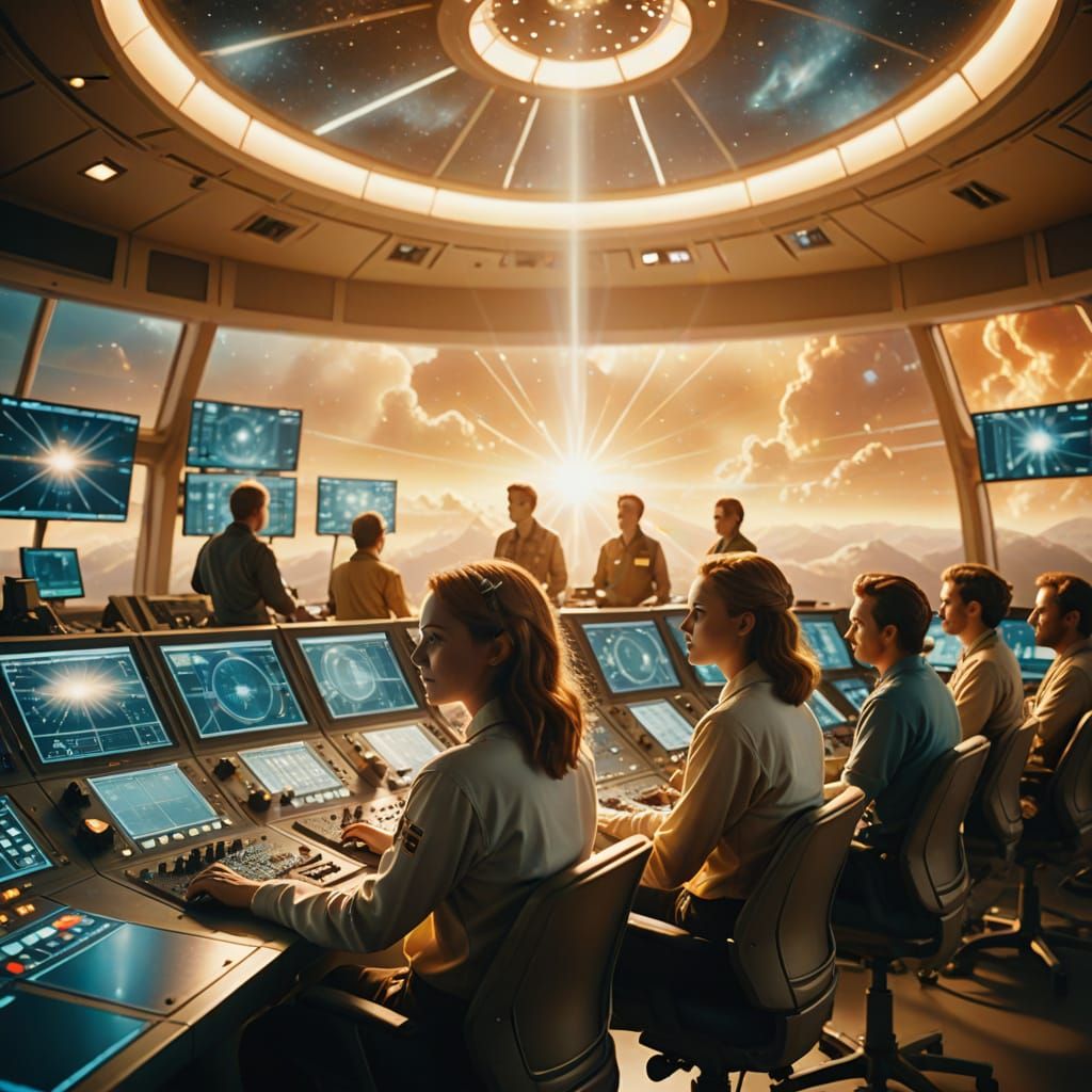 Starship control room. Final approach, Andromeda 9.