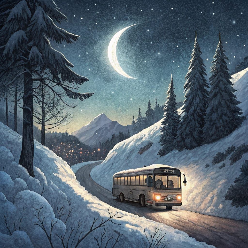 A nightly bus ride in winter
