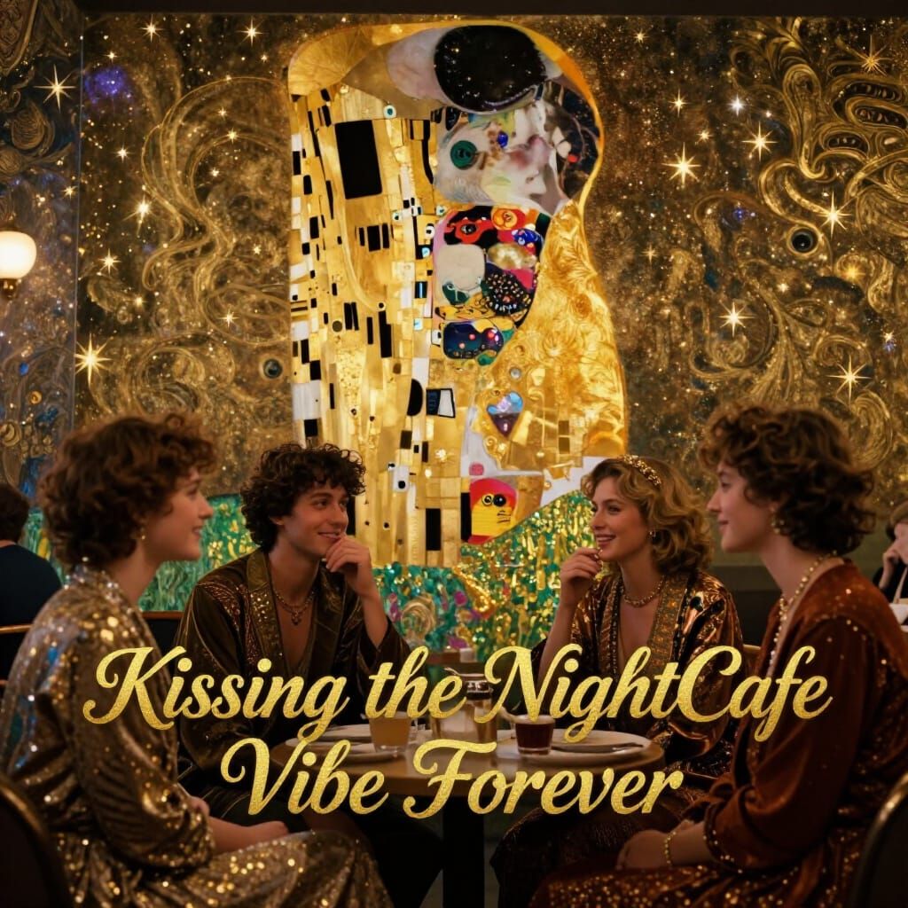 Klimt-Inspired Couple in Golden Cafe