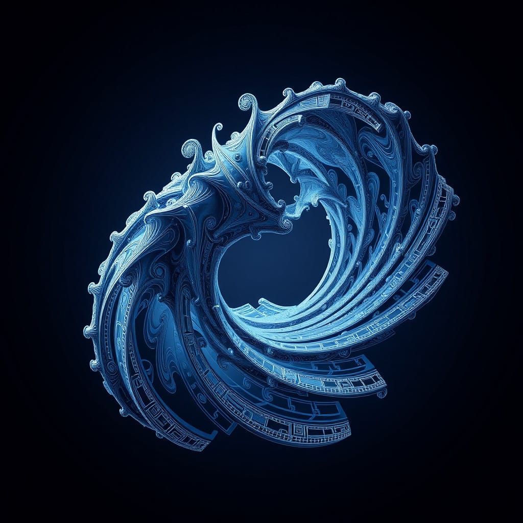 Intricate Fractal Wave Form in Cyberpunk Aesthetic