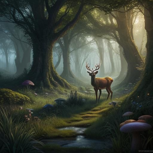 Beautiful deer ina lush wildlife landscape