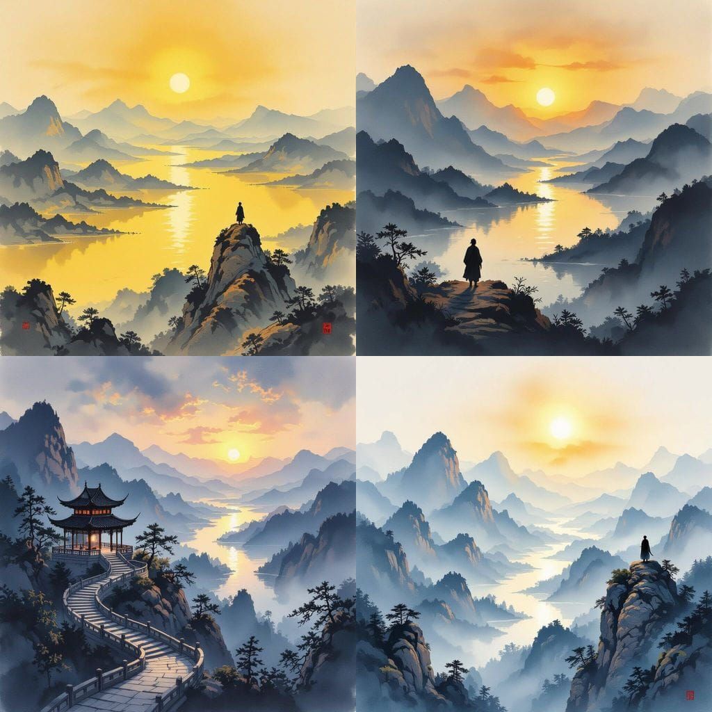 Majestic Mountain Sunset Over Yellow River Valley