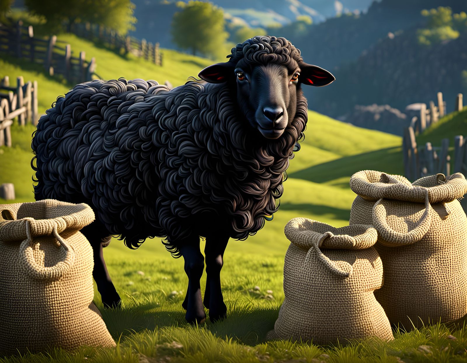  Baa, baa, black sheep,
Have you any wool?
Yes, sir, yes, sir,
Three bags full  by @Alicia Hopkins